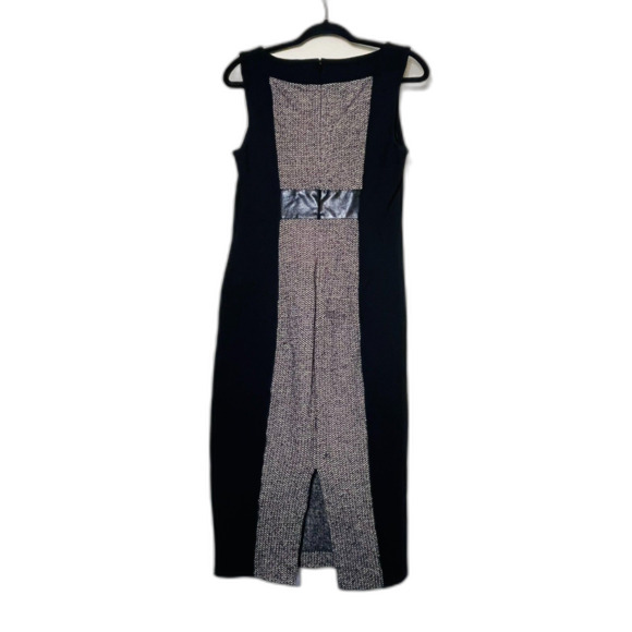 Yansi Fugel Black Shift Dress Fitted Tweed Look Block 6 Black Tan - Picture 3 of 11